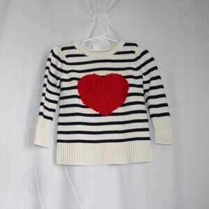 Baby Gap 2T Striped Crew Neck 100% Cotton Knit Sweater Heart Design Pullover